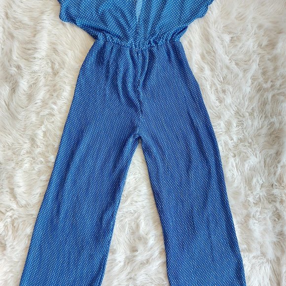 Zara Women's Blue White Dots Short Sleeves Bow Belted Jumpsuit Size: M - Picture 10 of 10